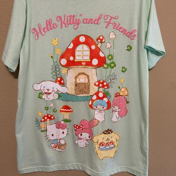 Hello Kitty & Friends Graphic T-Shirt Womens Large Mint Green Short Sleeve Crew - Picture 3 of 4